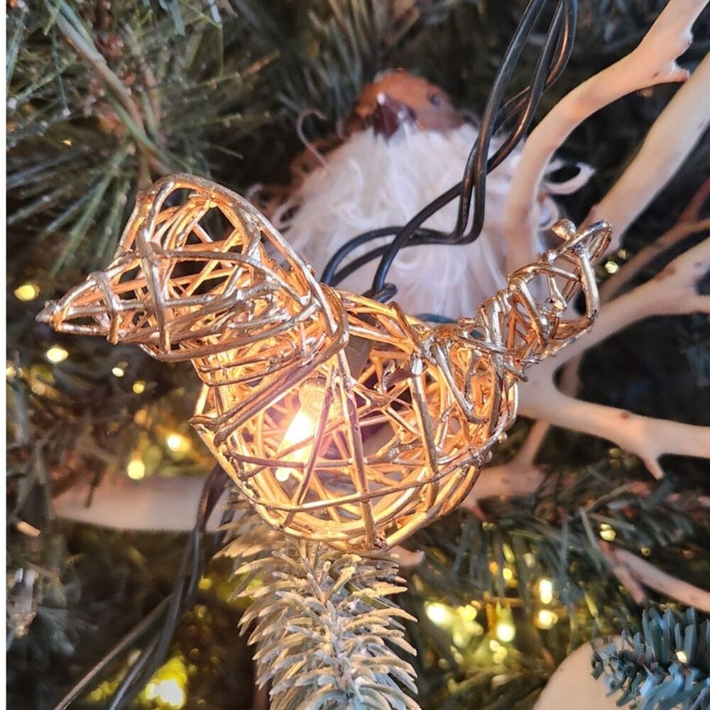 10 Elegant Gold Woven Bird String Holiday Christmas Tree Lights Decor TESTED
